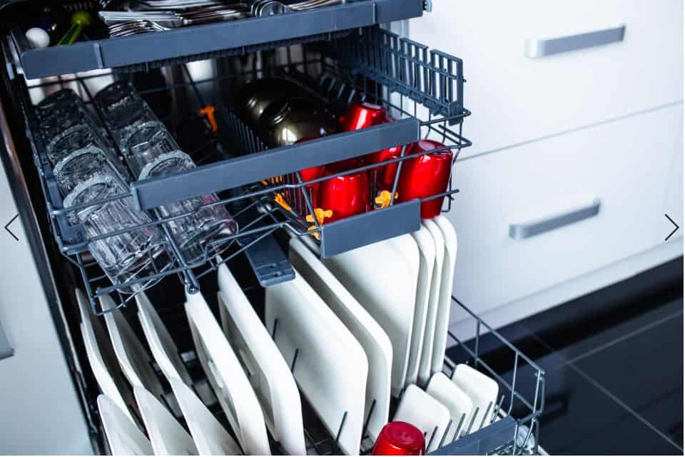 top view of a full dishwasher
