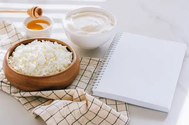 Healthy breakfast cottage cheese with sour cream honey