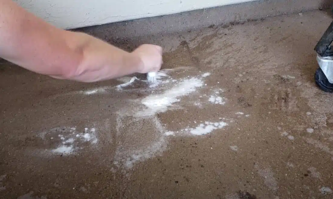 Man scrub treating a concrete floor for stain removal