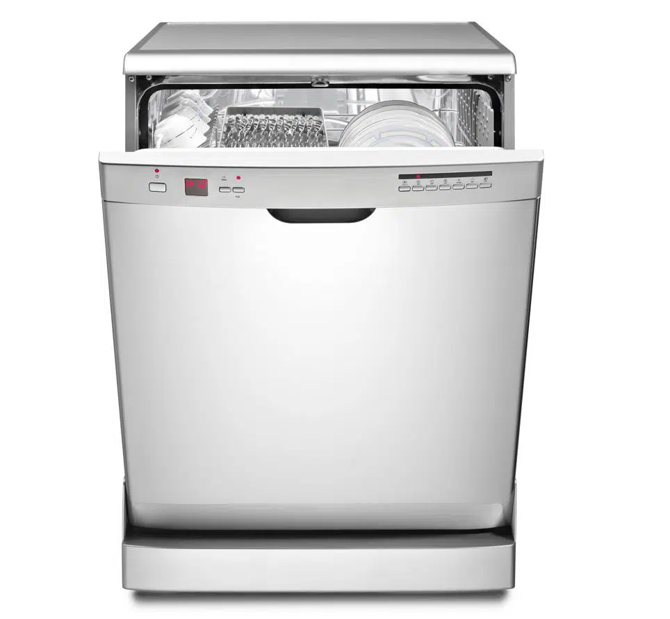open chrome finished dishwasher on a white background