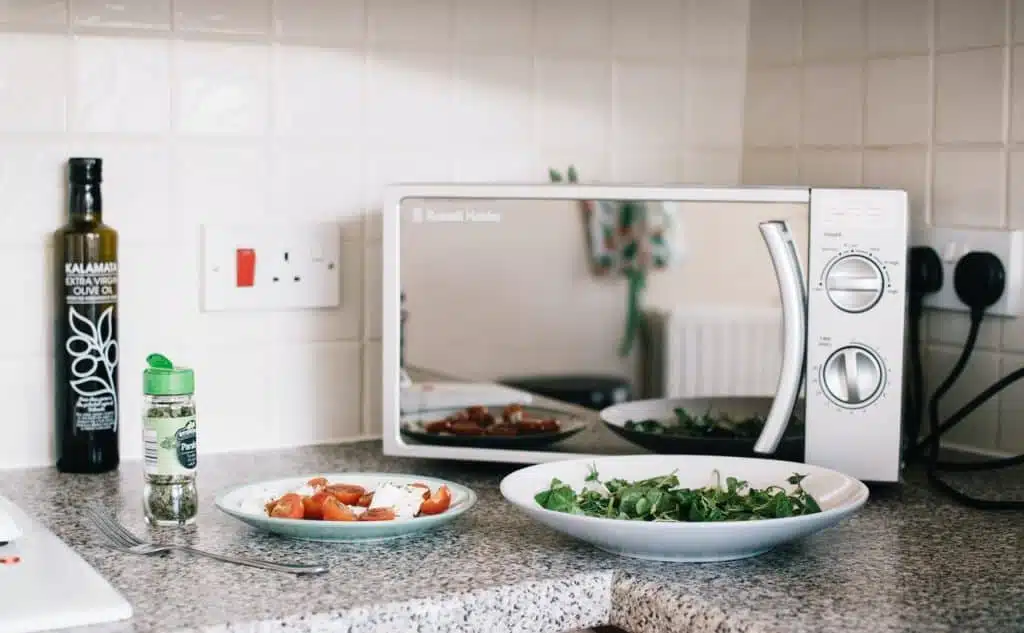 Russell Hobbs microwave oven on a marble benchtop