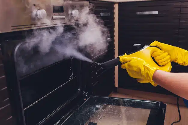 Steam cleaning oven close up